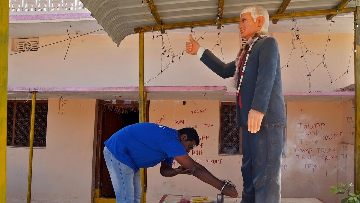 Krishna, who lives alone in a village in the southern state of Telangana, has erected a life-size statue to Trump in his yard, while his walls are scrawled with the leader’s name - to the annoyance of his extended family.