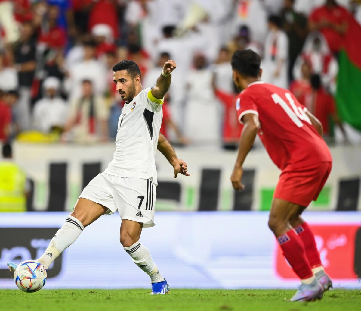 Ali Mabkhout controls the ball during the match against Nepal. — X