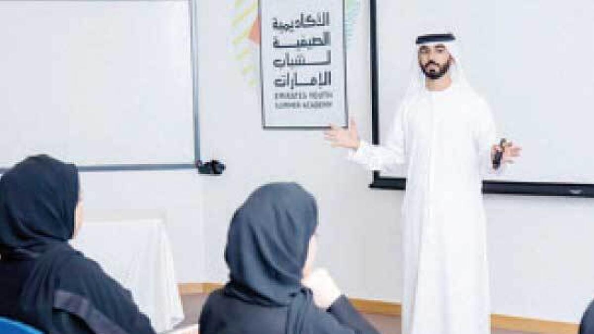 An Emirati expert during his lecture at the summer academy workshop for students.— Supplied photo