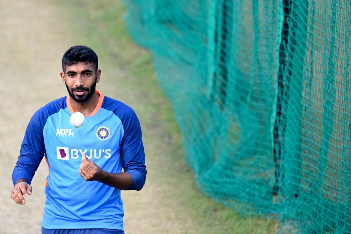 India's Jasprit Bumrah prepares to bowl in nets . — AFP file