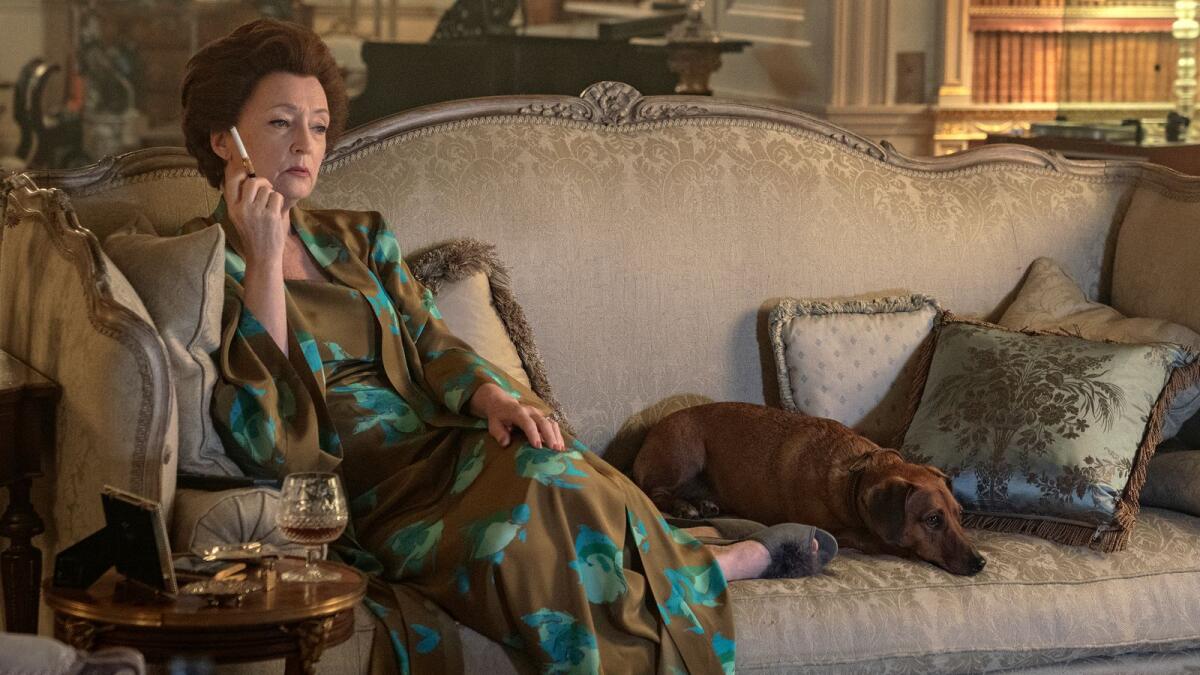 This image released by Netflix shows Lesley Manville as Princess Margaret in a scene from 'The Crown.'