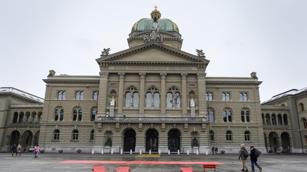 Empty chairs are seen in front of the House of Swiss Parliament in Bern. Switzerland. The war is testing Swiss tolerance for standing on the sidelines and serving the world’s elite on equal terms. - AFP file
