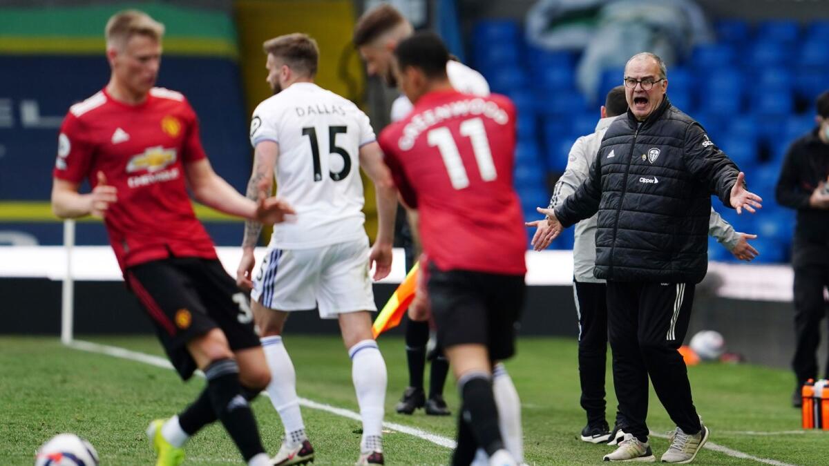Leeds United manager Marcelo Bielsa during the match against Manchester United. — Reuters