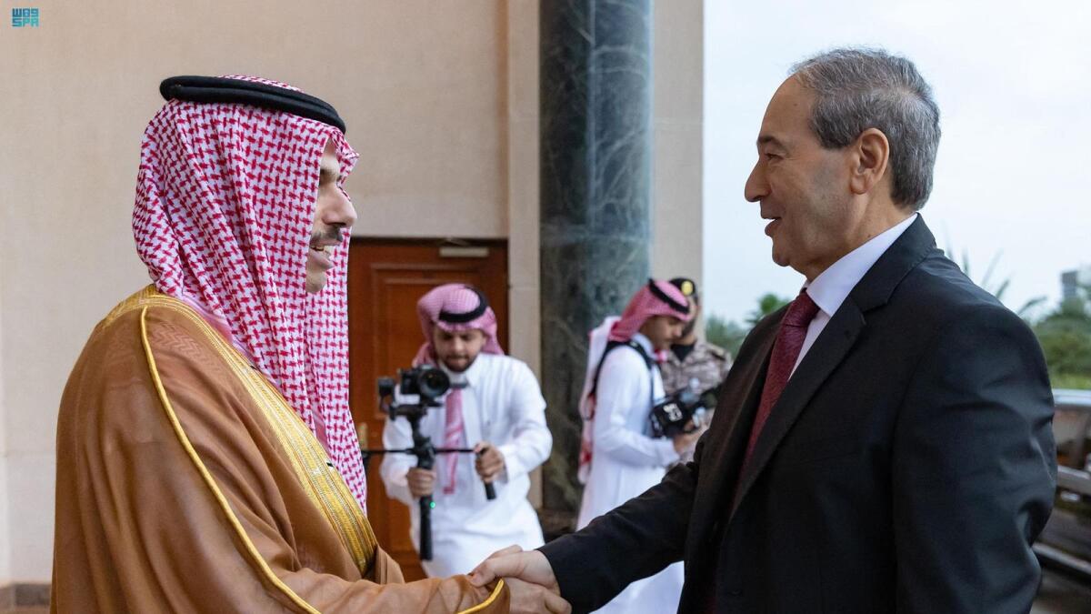 Syrian Foreign Minister Faisal Mekdad meet with Saudi Foreign Affairs Minister Prince Faisal bin Farhan in Jeddah. — AFP file