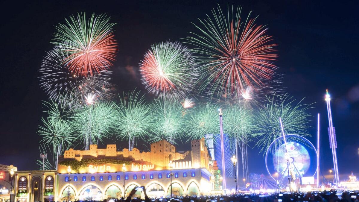 At 8pm Global Village will ring in the New Year in the Philippines with fireworks, followed by Thailand at 9pm; Kyrgyztan at 10pm; India at 10.30pm; Pakistan at 11pm and the UAE at midnight. The final show will be at 1am for Turkey. Celebrations will continue till January 7.
