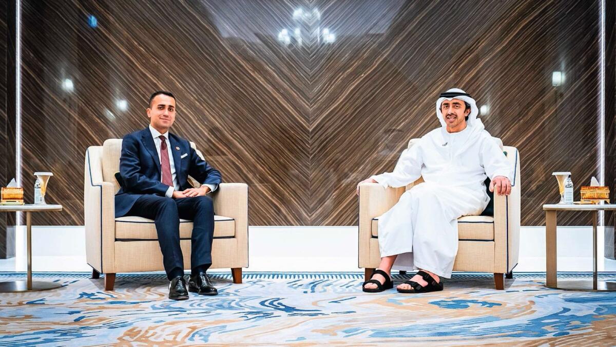 Luigi Di Maio, Italy Foreign Minister, with Sheikh Abdullah bin Zayed Al Nahyan, Minister of Foreign Affairs and International Cooperation.