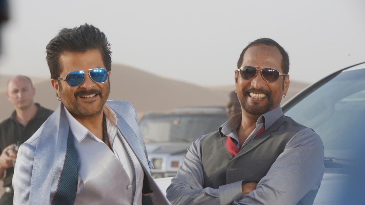 Anil Kapoor and Nana Patekar on the sets of 'Welcome Back'.