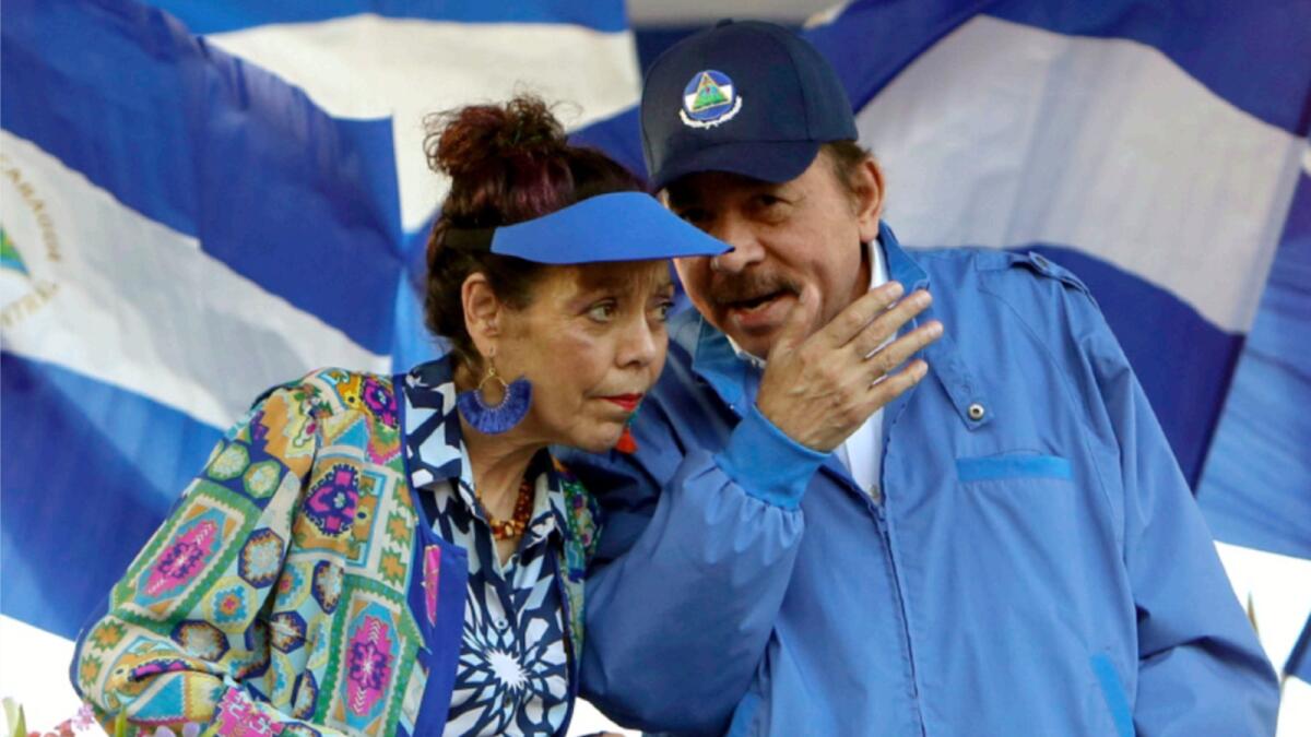 Nicaragua's President Daniel Ortega and his wife and Vice President Rosario Murillo. — AP file