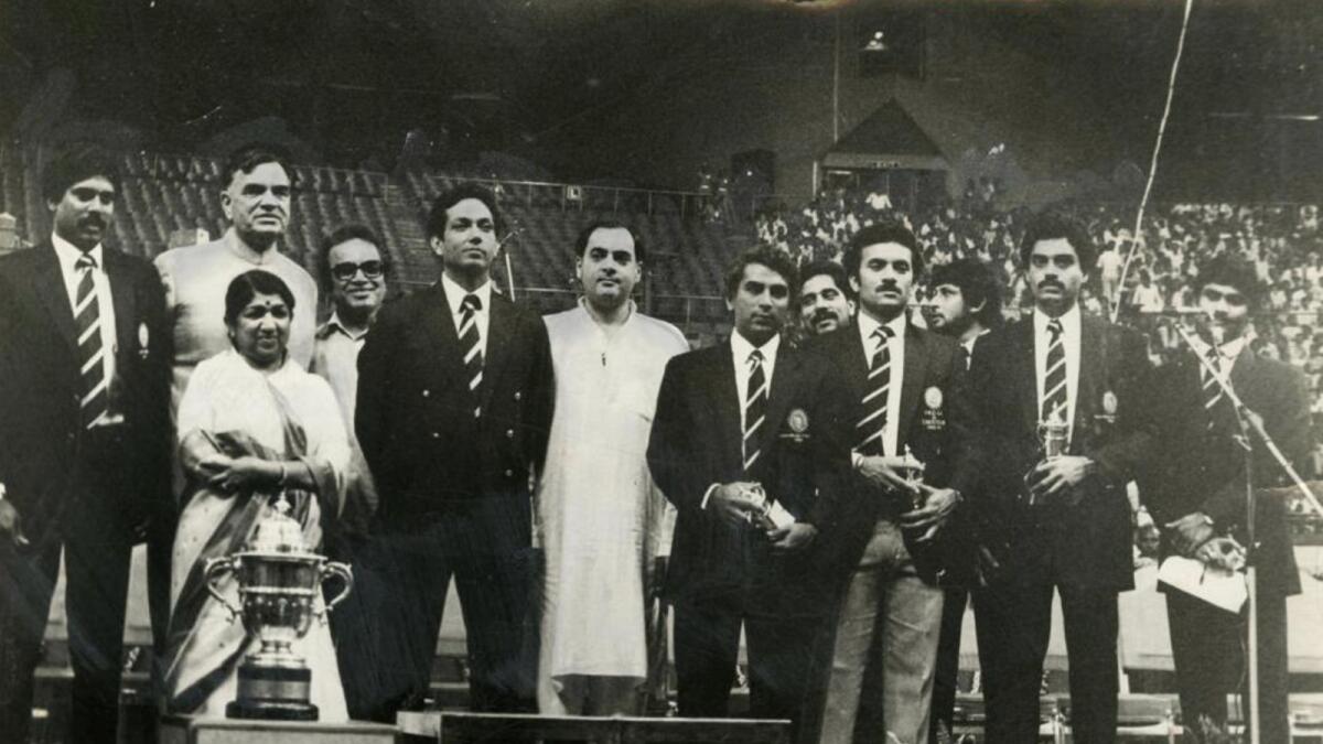 Dilip Vengsarkar (second right) and members of the 1983 Indian World Cup-winning team with Lata Mangeshkar and Rajiv Gandhi. The legendary singer, who passed away on Sunday, made lunch for Vengsarkar at her London residence after the former Indian batsman scored his third Test century at the Lord’s in 1986.