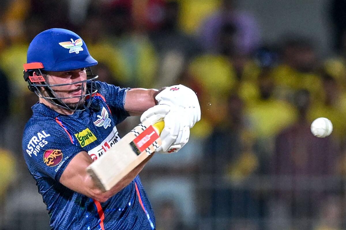 Lucknow Super Giants' Marcus Stoinis plays a shot against Chennai Super Kings. — AFP