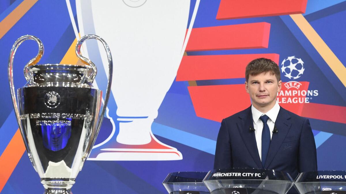 Former Russian international Andrey Arshavin during the Champions League round of 16 draw at the Uefa headquarters in Nyon on Monday. — AFP