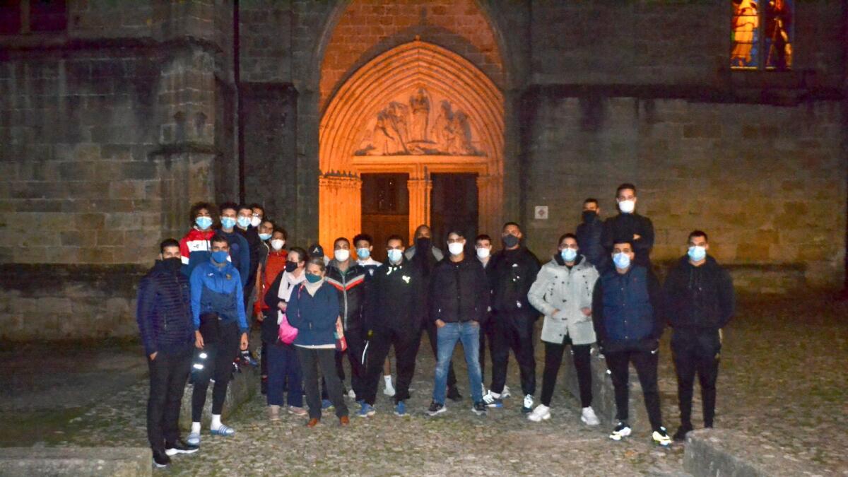 A group of Muslim volunteers protecting the Saint-Fulcran cathedral In Lodeve, southern France.
