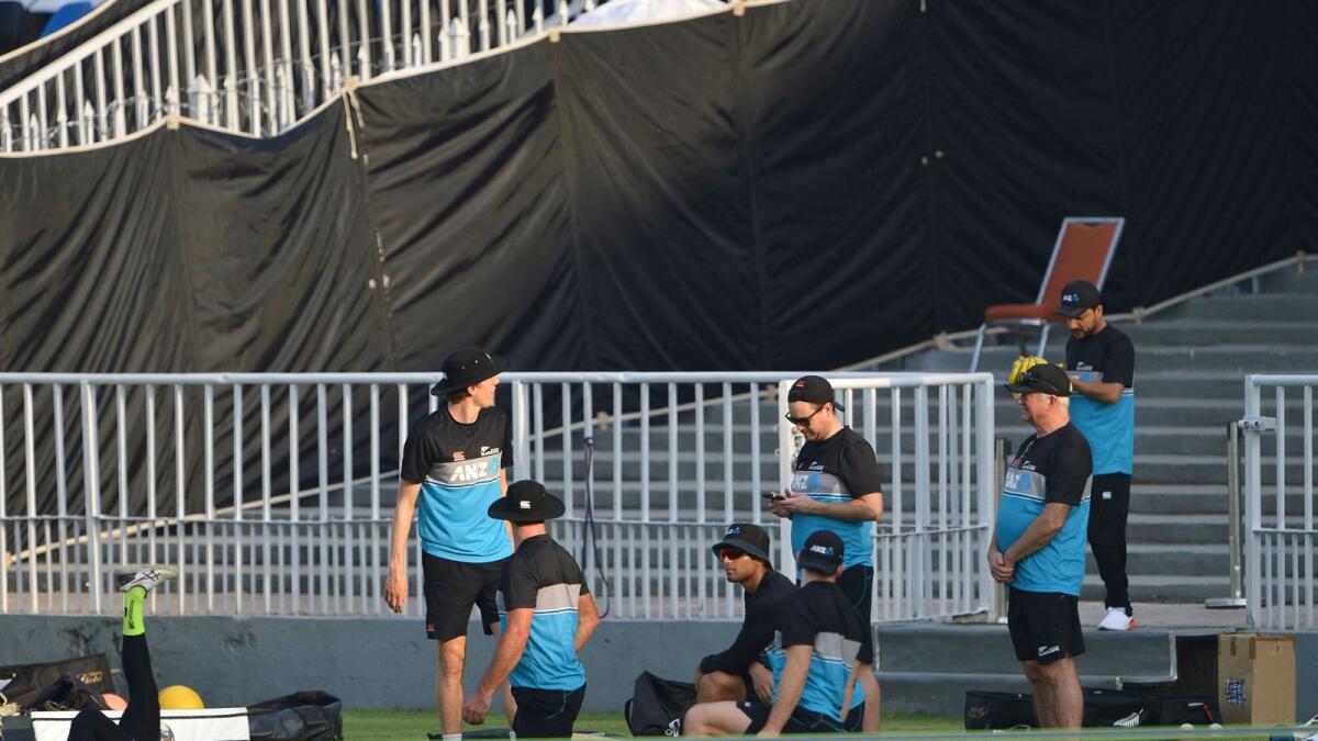 New Zealand's players during a practice session at the Rawalpindi Cricket Stadium. — AFP