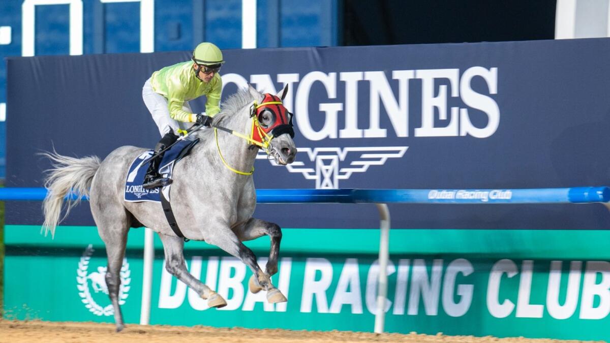 Kerless Del Roc wins the Group 2 Madjani Stakes presented by Longines under Fernando Jara at Meydan Racecourse on Friday evening.  KT photo by Shihab