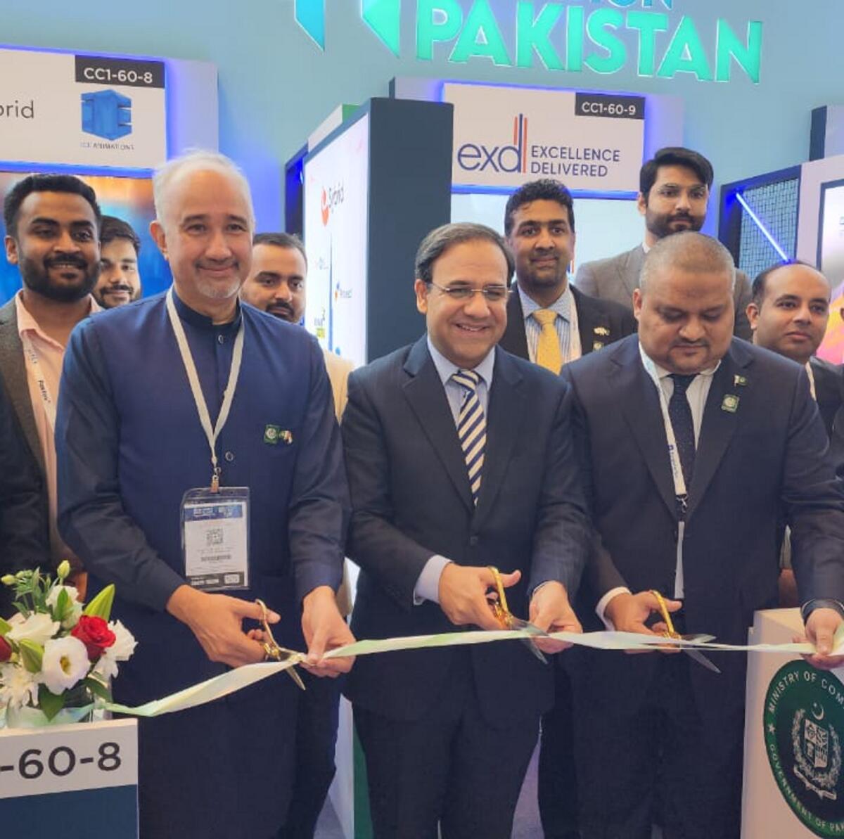 Dr Umar Saif, caretaker Federal Minister for IT and telecommunications in Pakistan, and Faisal Niaz Tirmizi, Ambassador of Pakistan to the UAE, during the inauguration of Pakistan Pavilion at Gitex Global at World Trade Centre Dubai on Monday (Supplied)