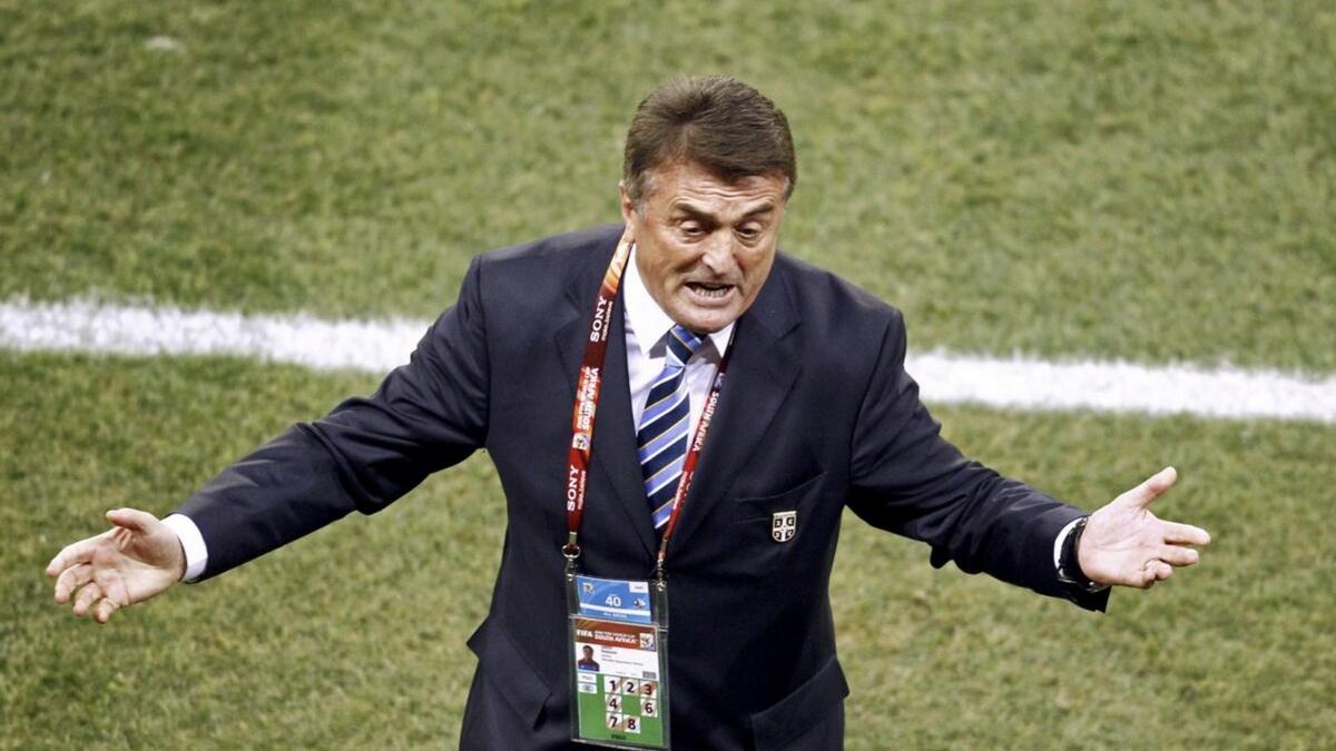 Serbia's coach Radomir Antic gestures during their 2010 World Cup Group D soccer match against Australia in 2010. - Reuters file