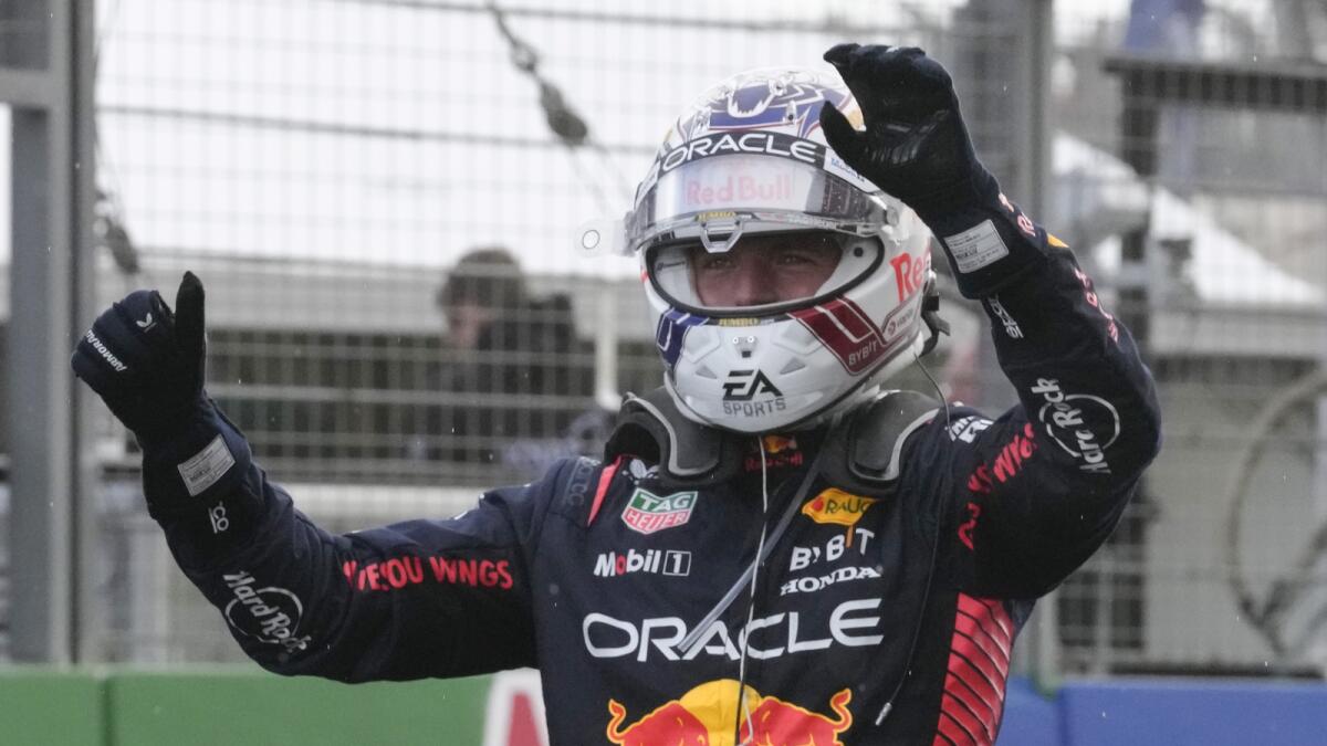 Red Bull driver Max Verstappen celebrates after winning the Formula One Dutch Grand Prix at the Zandvoort racetrack, in Zandvoort. — AP