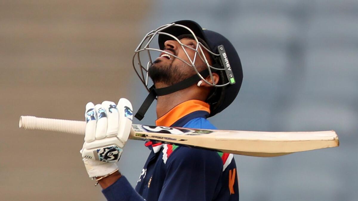 India's Krunal Pandya looks skywards after scoring his half-century during the first ODI against England. — AP