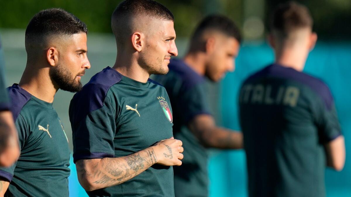 Italy's players attend a training session at Rome's Acqua Acetosa training centre. — AP