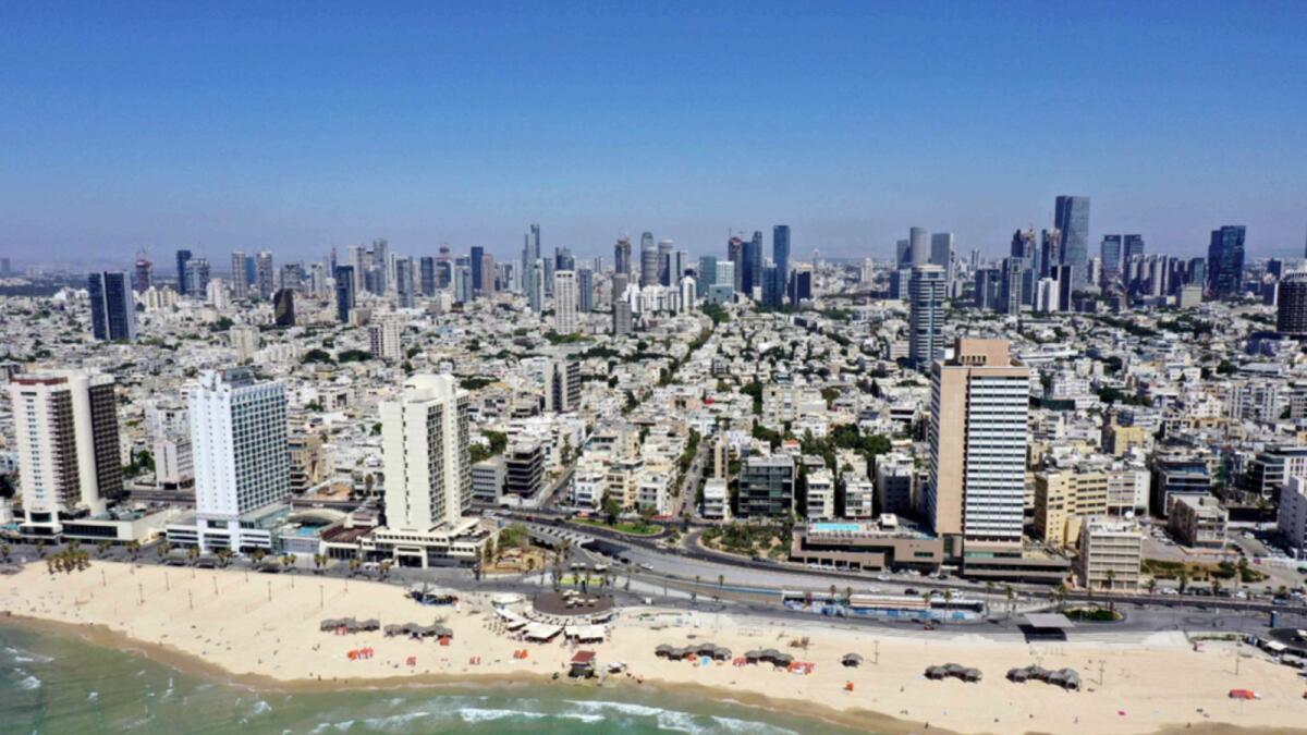 An general view shows the empty beaches in Tel Aviv during the Israeli-Palestinian conflict on Tuesday. — AFP