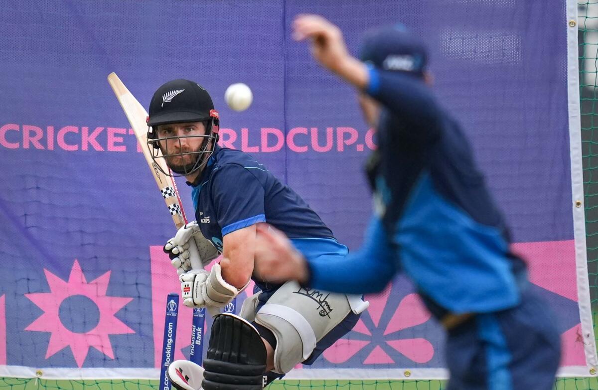 New Zealand captain Kane Williamson bats during a practice session. — PTI