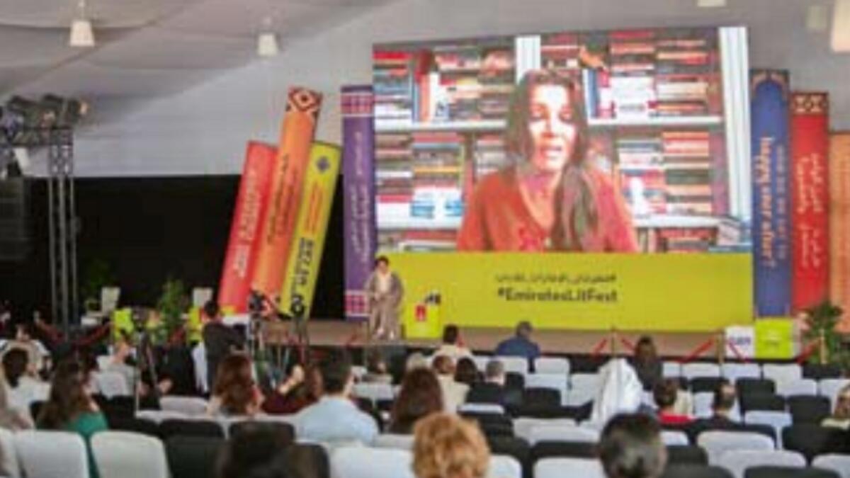 Elif Shafak interacts with audience at the Emirates Airline Festival of Literature on Saturday. — Supplied photo