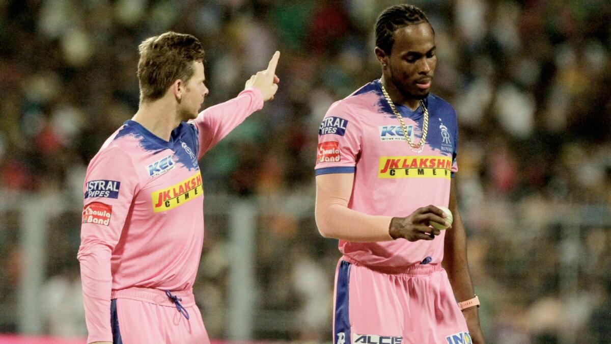 Steve Smith and Jofra Archer play for the Rajasthan Royals in the Indian Premier League. (AP)
