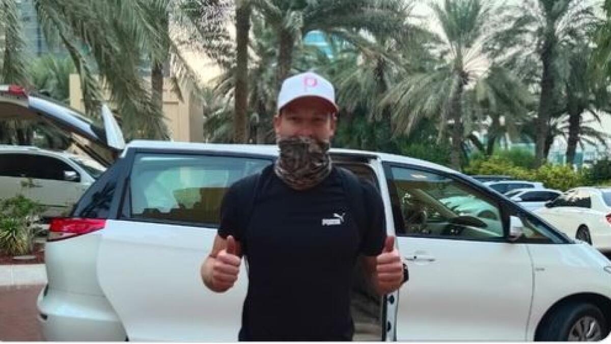 Rajasthan Royals South African star David Miller arrives at the team hotel in Dubai. (Rajasthan Royals Twitter)