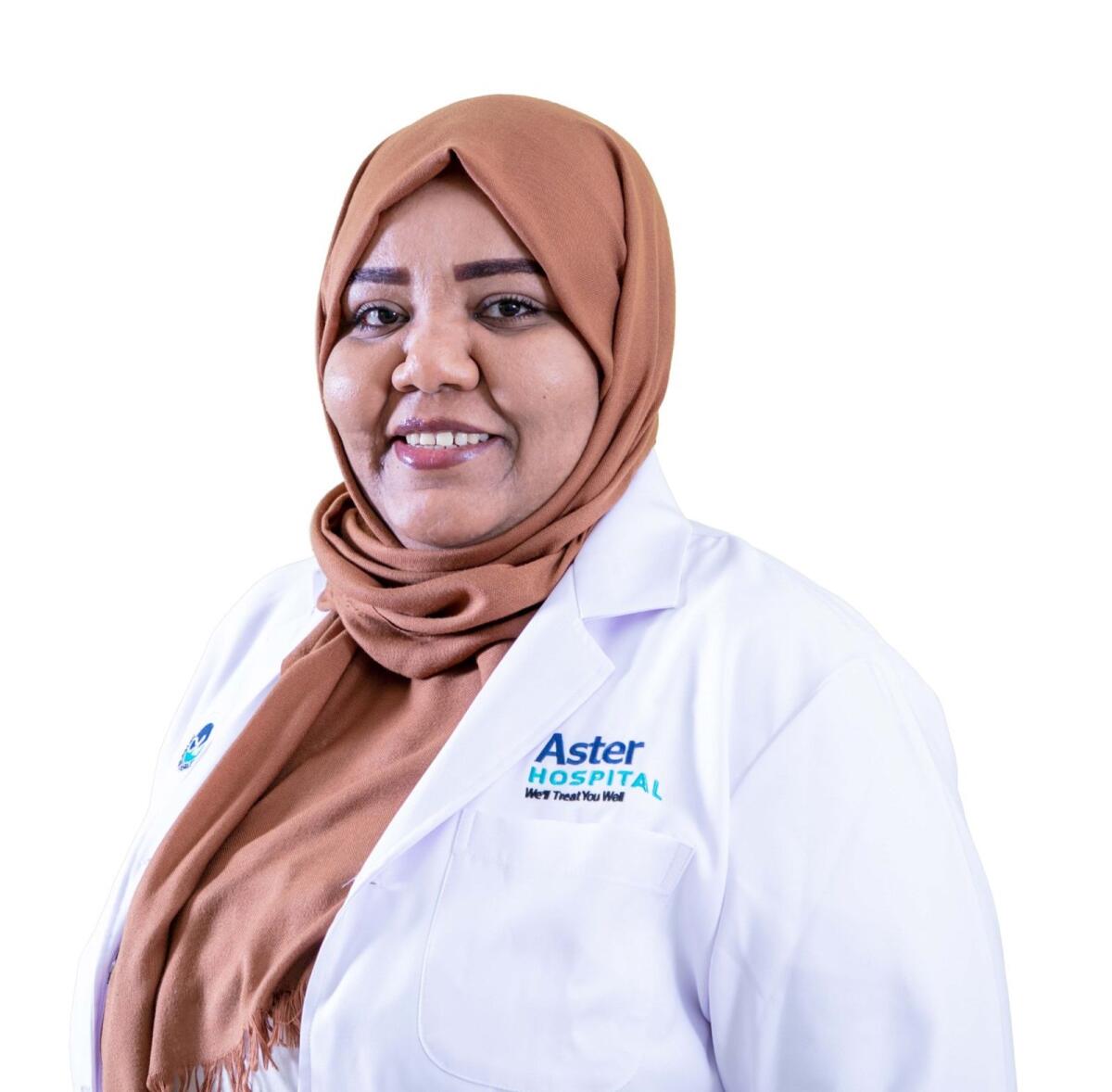 Dr Hiba Eljaily Elhussain Dafa Alla, general practitioner, emergency medicine, Aster Hospital Cedars, Jabel Ali. Photo: Supplied