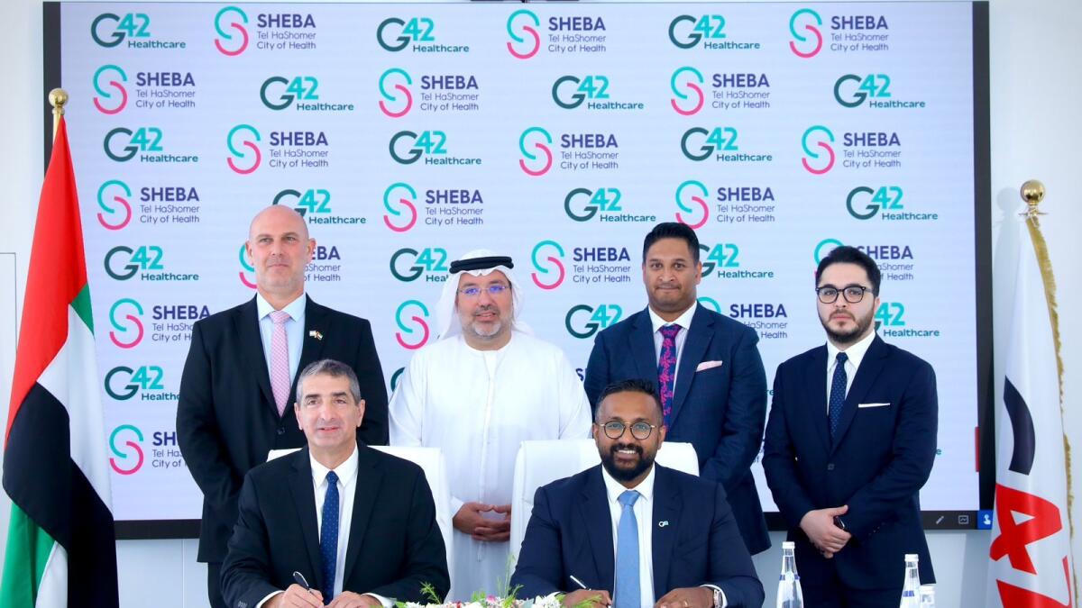 Ashish Koshy, Chief Executive Officer of G42 Healthcare, recently signed the strategic agreement with Professor Dr. Yitshak Kreiss, Director General of Sheba Medical Center, at the G42 Healthcare office in Masdar City, Abu Dhabi. - Supplied photo