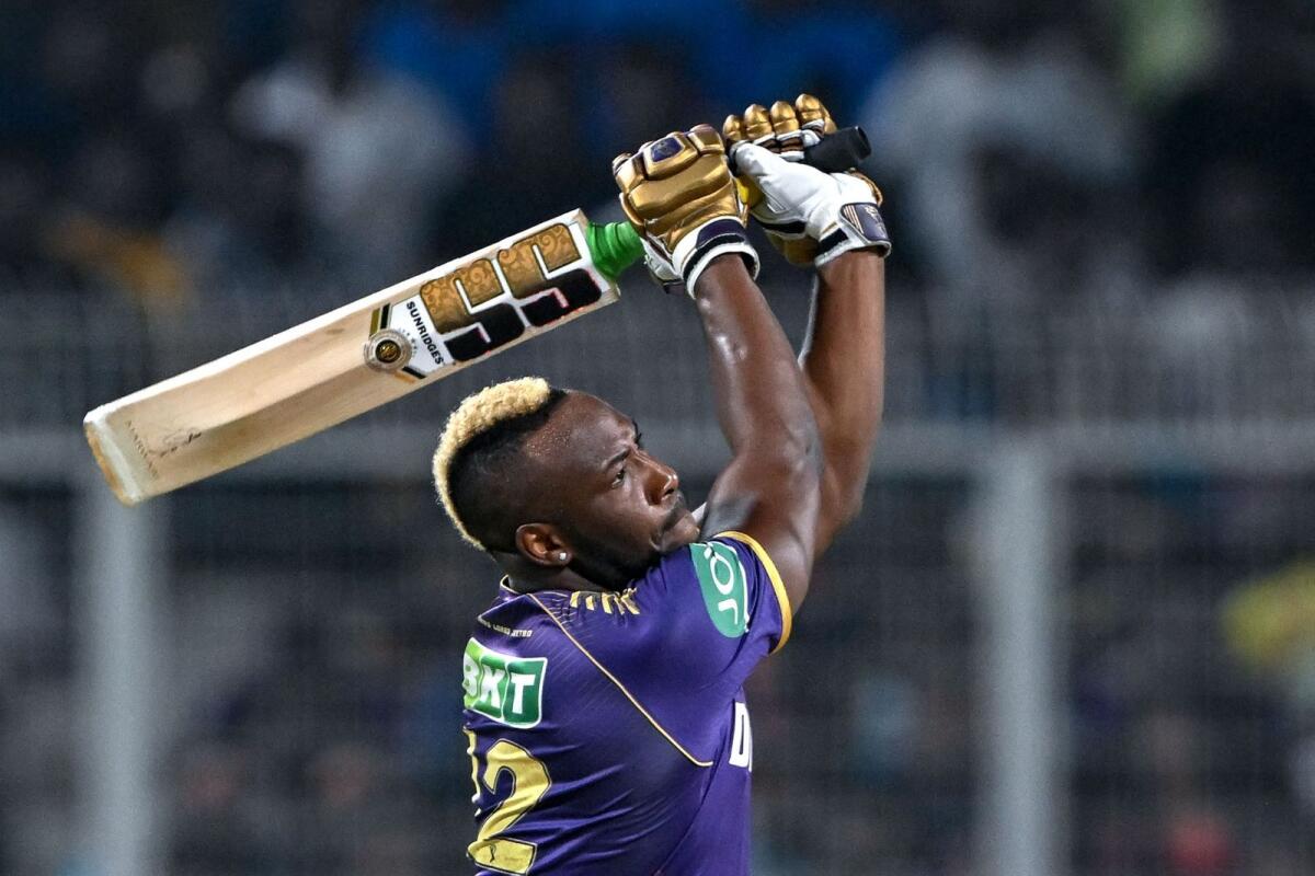 Kolkata Knight Riders' Andre Russell plays a shot during the IPL match against Sunrisers Hyderabad. — AFP