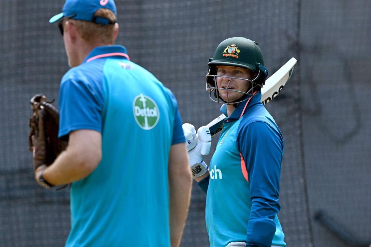 Australian batsman Steve Smith in the nets. — AFP