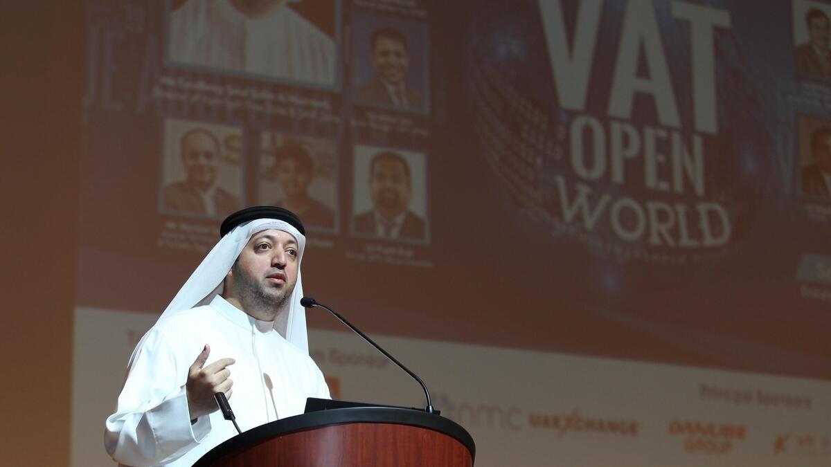 Saud Salim Al Mazrouei, director of Hamriya Freezone and Saif Zone, speaks at the 'VAT Open World' seminar in Dubai.