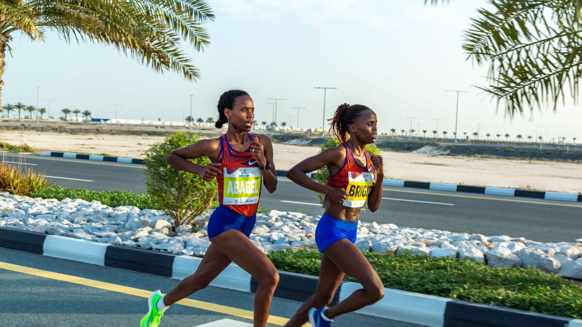 Ethiopian Ababel Yeshaneh (left) and Brigid Kosgei during the previous edition. — Supplied photo