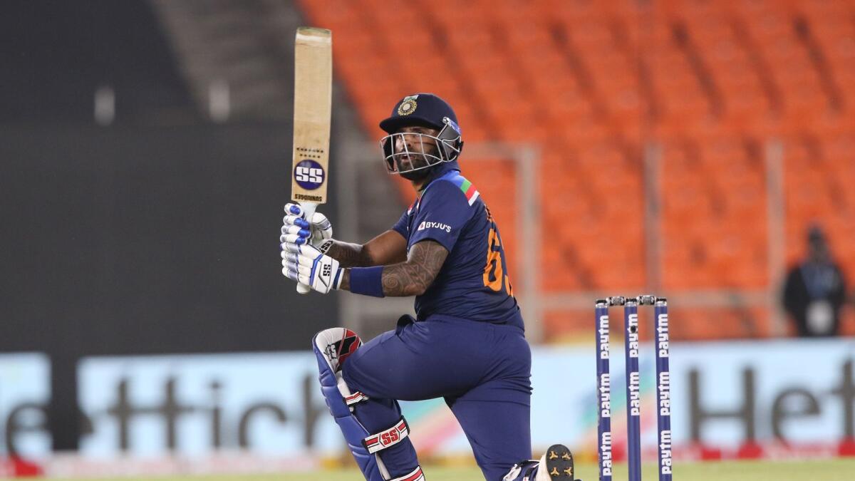 Suryakumar Yadav plays a shot during the 4th T20 International against England. (BCCI)