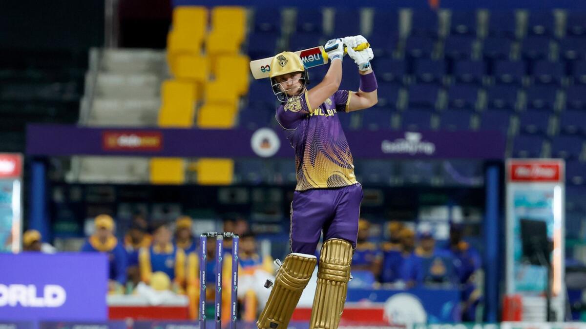 Joe Clarke of Abu Dhabi Knight Riders plays a shot against the Sharjah Warriors at the Zayed Cricket Stadium in Abu Dhabi on Saturday. — Supplied photo