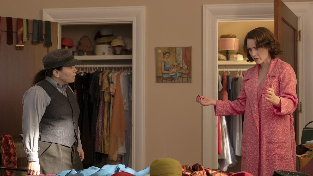 Alex Borstein and Rachel Brosnahan in a scene from 'The Marvelous Mrs. Maisel.'