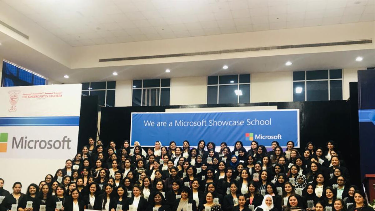129 MIEEs felicitated at recognition ceremony by Microsoft Gulf at The Kindergarten Starters.-Supplied photo 