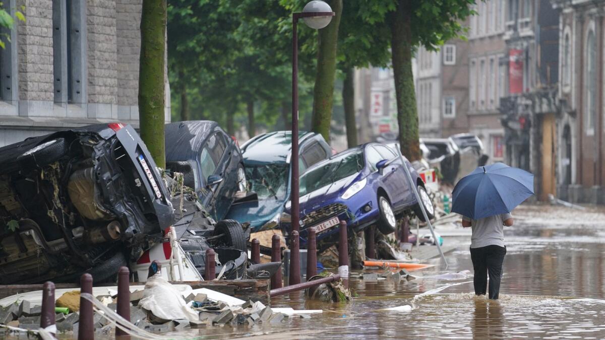 A view of a flooded street  in the Belgian city of Verviers. Photo: AFP