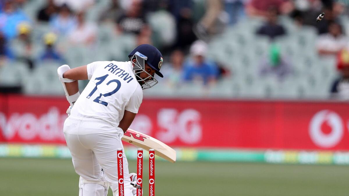 Prithvi Shaw was bowled on the second delivery from Australia during the first Test at the Adelaide Oval. (AP)