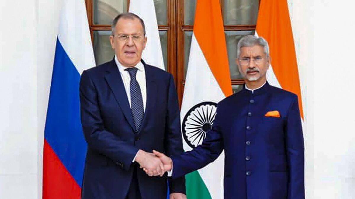 India's External Affairs Minister S. Jaishankar with Foreign Minister of Russia Sergey Lavrov during a meeting in New Delhi on Wednesday. — PTI