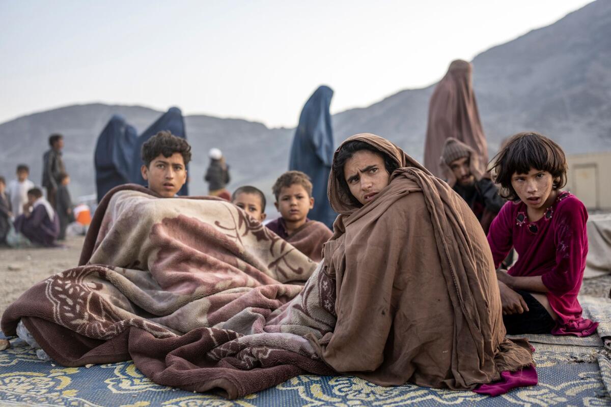 Afghan refugees settle in a camp near the Torkham Pakistan-Afghanistan border in Torkham, Afghanistan, Saturday, Nov. 4, 2023.— AP