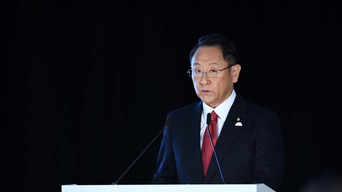 This file photo taken on May 9, 2018 shows Akio Toyoda, president of Japan's auto giant Toyota Motor, speaking during a press conference at their head office in Tokyo. Toyota on January 26, 2023 said Koji Sato will become president, CEO, and operating officer, replacing third-generation chief executive Akio Toyoda who will become board chairman. — AFP