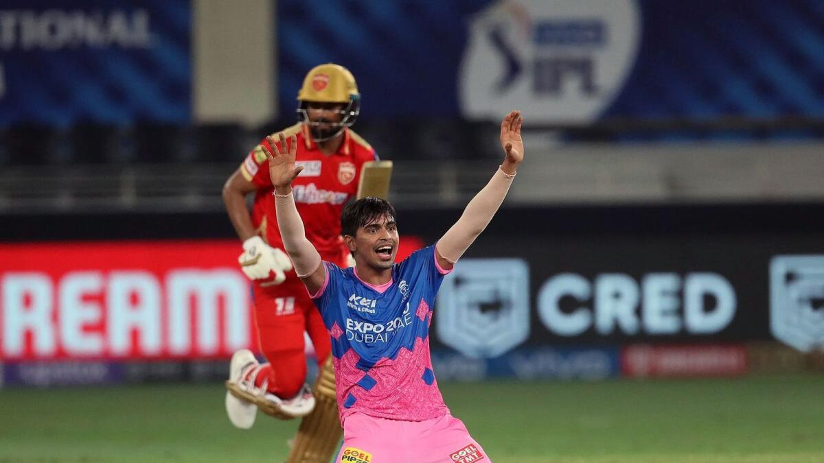 Kartik Tyagi of Rajasthan Royals appeals for a wicket. (ANI)
