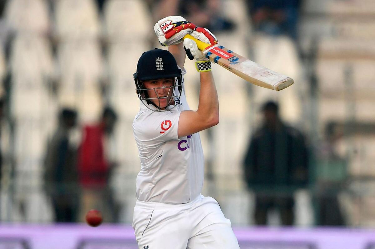 England's Harry Brook plays a shot. — AFP