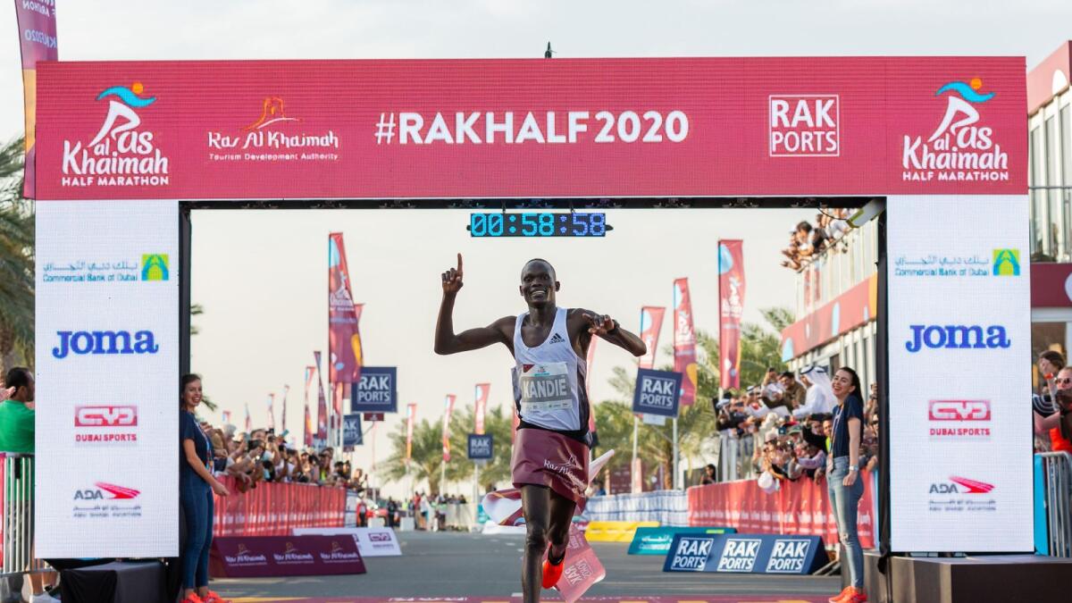 Kenyan Kibiwott Kandie wins the Ras Al  Khaimah Half Marathon. — Supplied photo