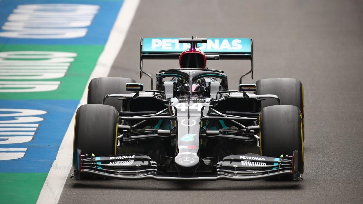 Mercedes' Lewis Hamilton during the second practice session of the F1 70th Anniversary Grand Prix at Silverstone. (AFP)
