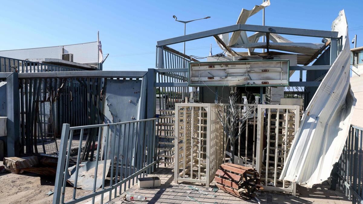 The damage to the Erez border crossing between southern Israel and the Gaza Strip after the attack by Hamas on October 7. — AFP