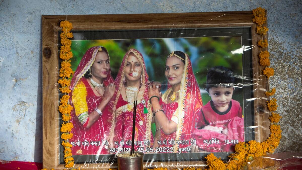 The portrait of three married women (L-R) Mamta, Kalu, Kamlesh and Kalu's son Harshit, who were all found dead along with another child. Photo: AFP