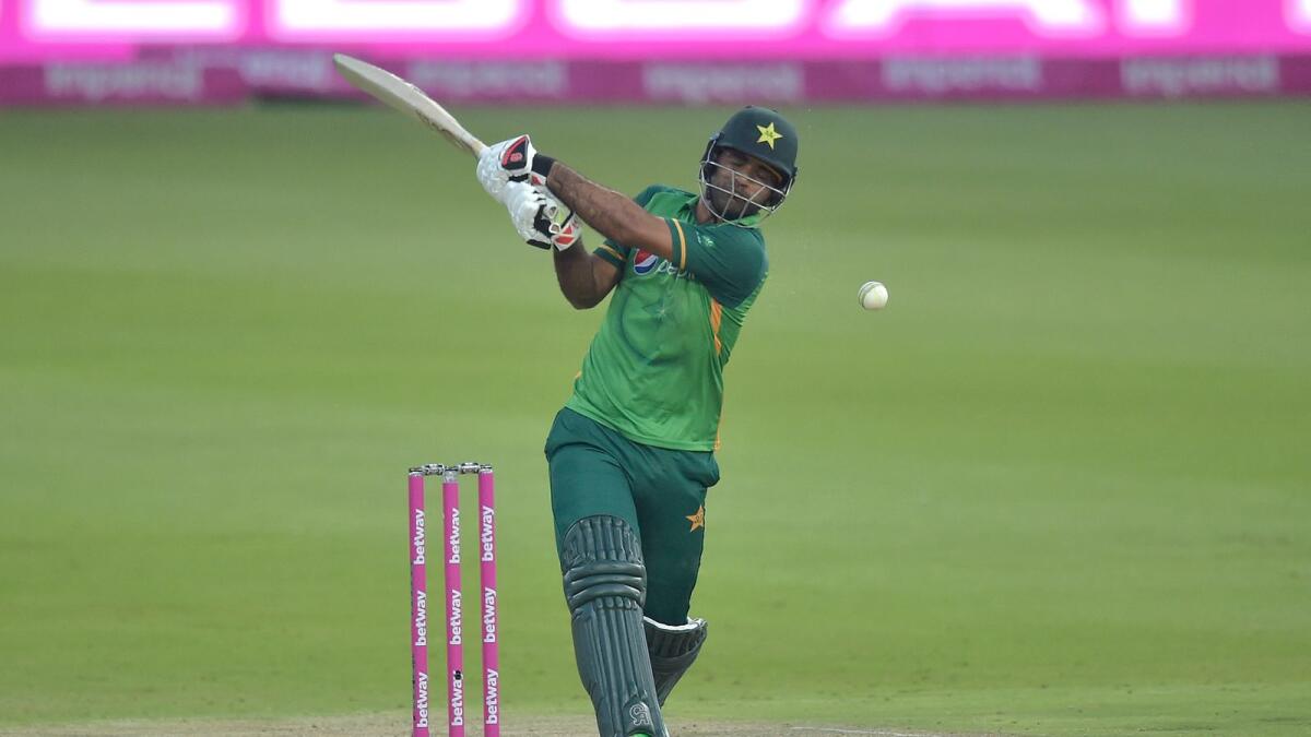 Pakistan's Fakhar Zaman plays a shot during the second one-day international against South Africa. (AFP)